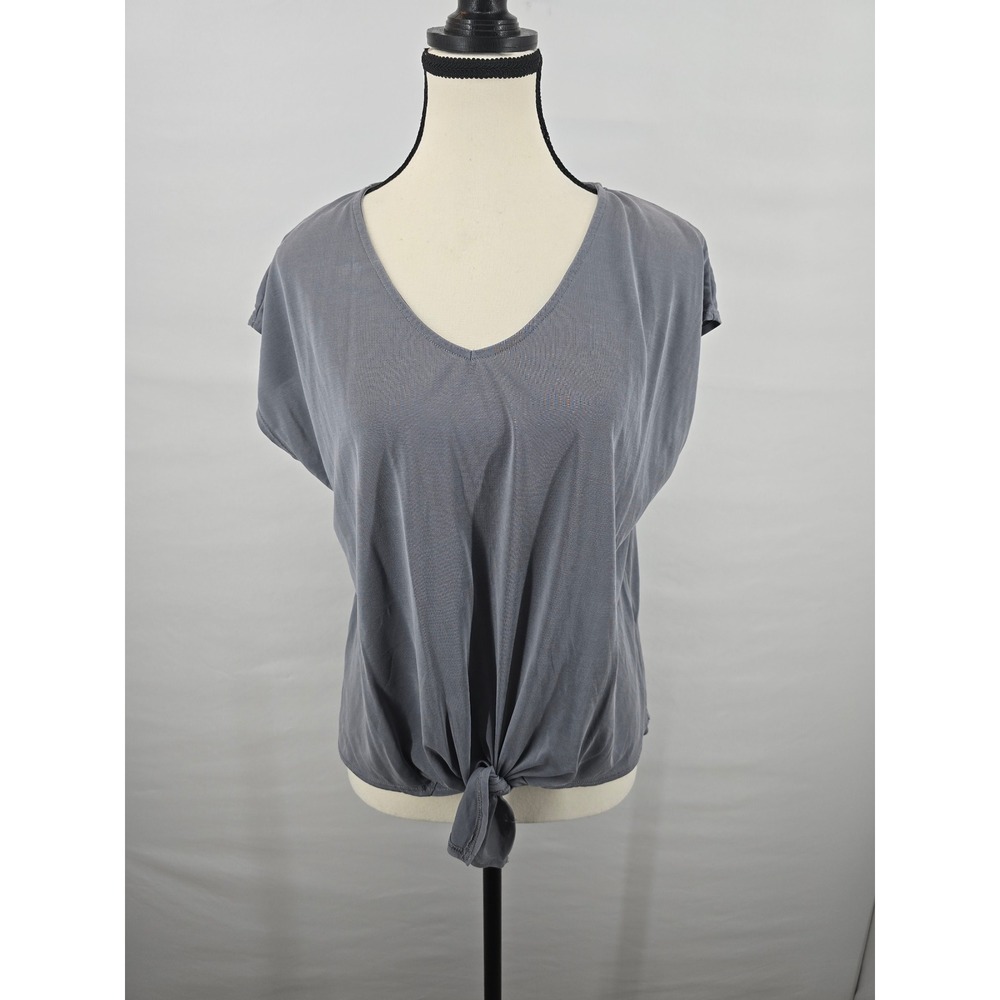 Green Envelope Los‎ Angeles Gray V-Neck Tie Front Short Sleeve Top Size M USA
